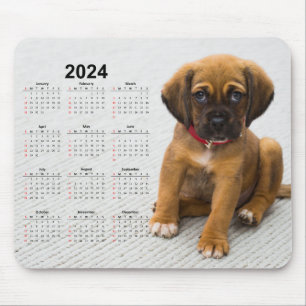 Brown & Black German Shepherd Puppy 2024 Calendar Mouse Pad