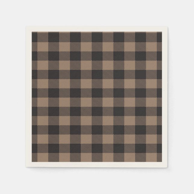 Brown Black Gingham Buffalo Plaid Farmhouse Napkin (Front)