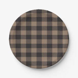 Brown Black Gingham Buffalo Plaid Farmhouse Paper Plate