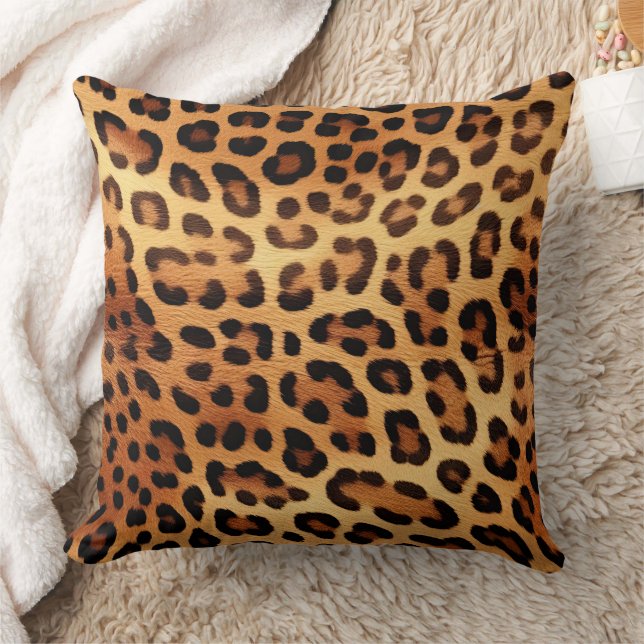 Brown Black Golden Leopard Print Cushion (Blanket)