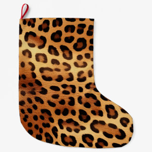 Brown Black Golden Leopard Print Large Christmas Stocking