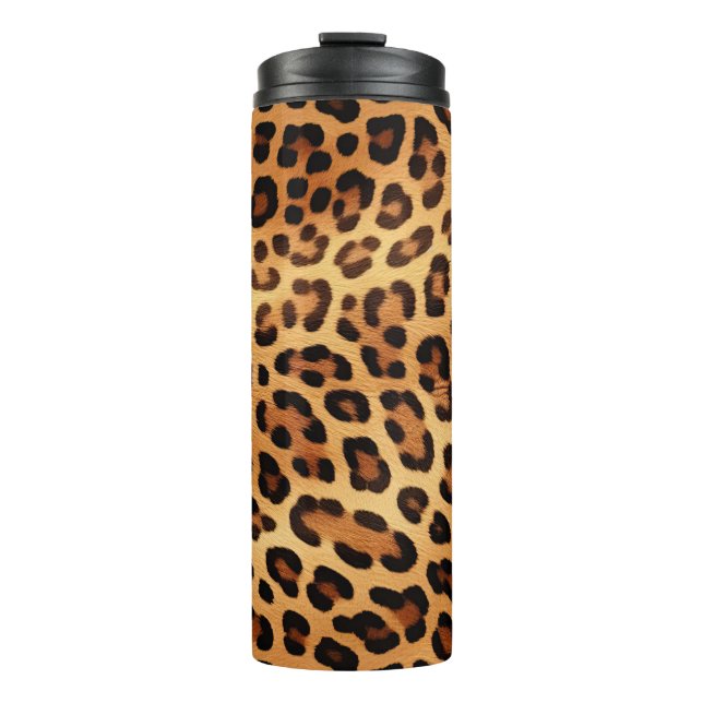 Brown Black Golden Leopard Print Thermal Tumbler (Front)