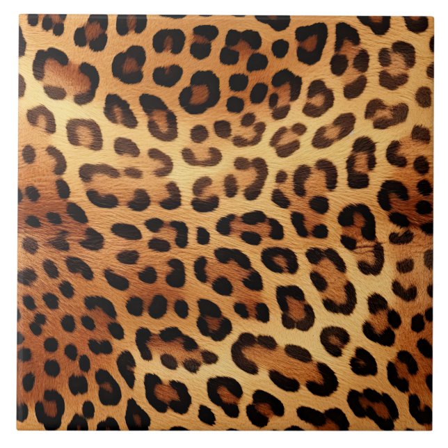 Brown Black Golden Leopard Print Tile (Front)