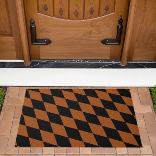 Brown Black Harlequin Diamonds Checkers Design  Doormat