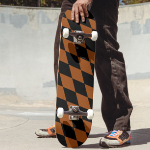 Brown Black Harlequin Diamonds Checkers Design Skateboard