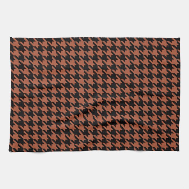 Brown Black Houndstooth Check Tea Towel (Horizontal)