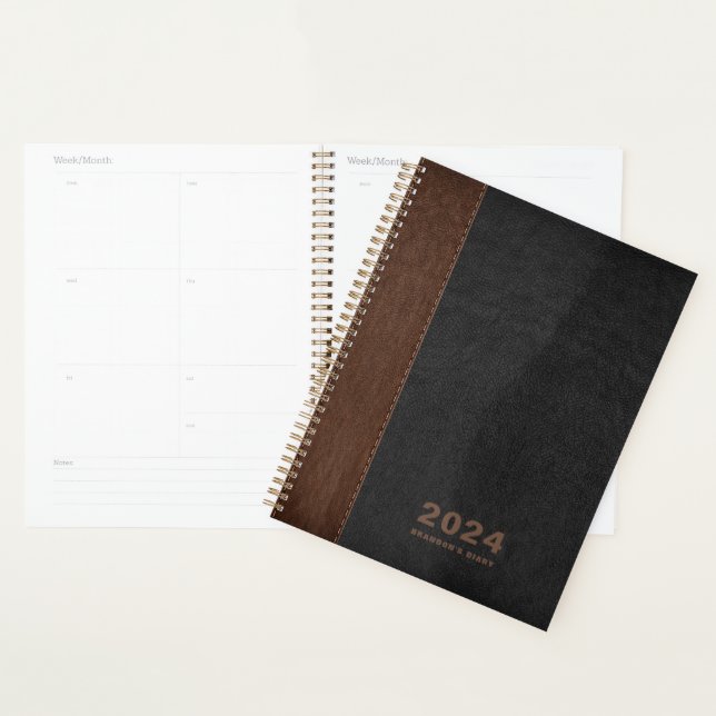 Brown  Black leather Custom Diary Text Planner (Display)