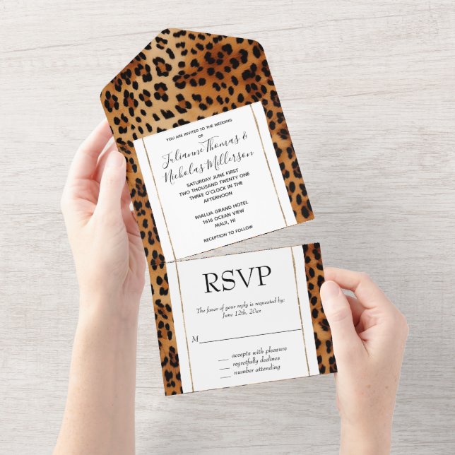 Brown Black Leopard Animal Print All In One Invitation (Tearaway)