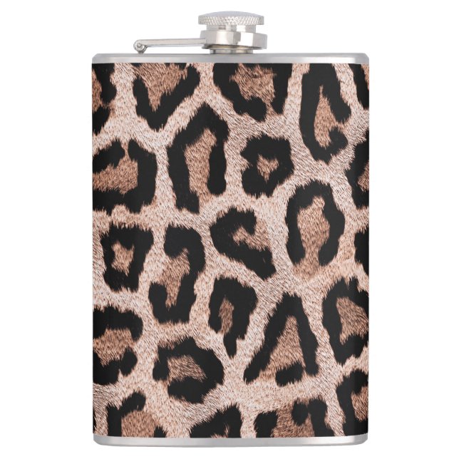 Brown Black Leopard Animal Print Hip Flask (Front)