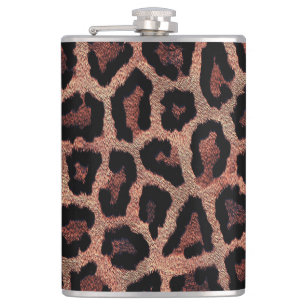Brown Black Leopard Animal Print Hip Flask