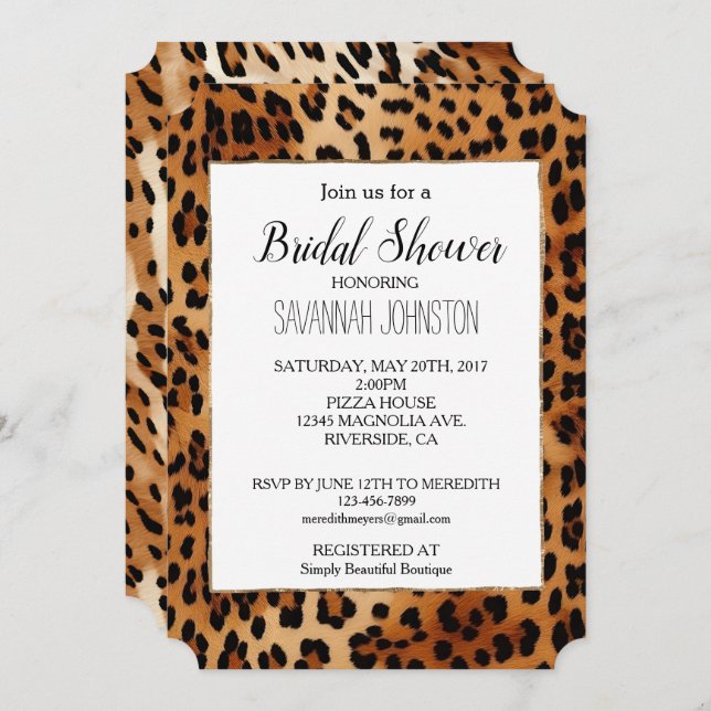 Brown Black Leopard Animal Print Invitation (Front/Back)