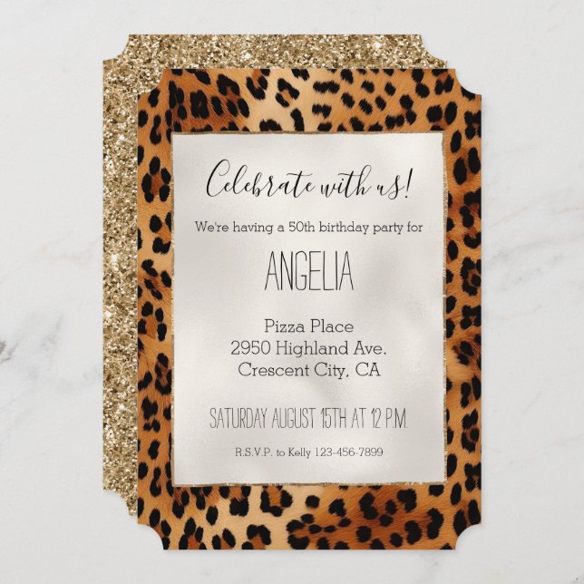 Brown Black Leopard Animal Print Invitation (Front/Back)