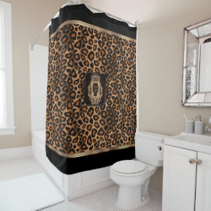 Brown & Black Leopard Pattern with a Lion Head  Shower Curtain