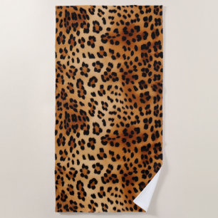 Brown Black Leopard Print Beach Towel