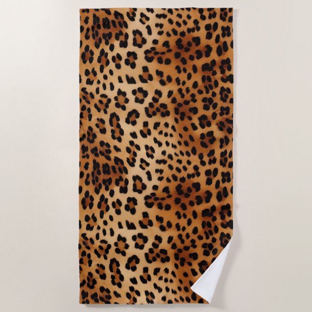Brown Black Leopard Print Beach Towel (Front)