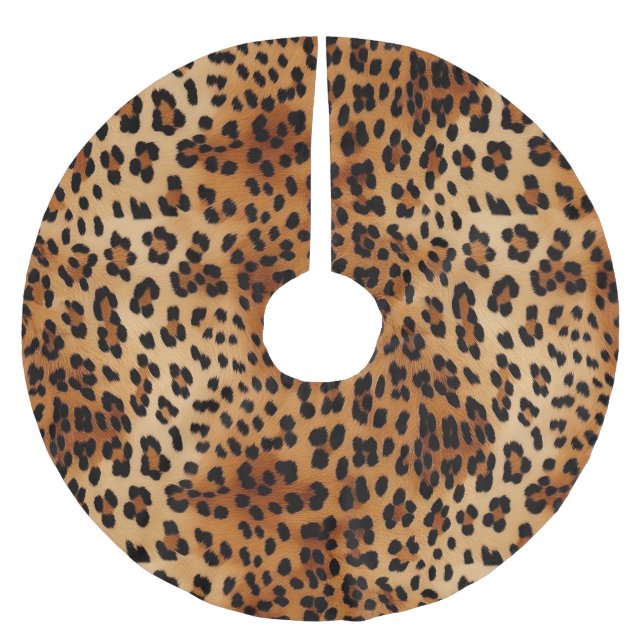 Brown Black Leopard Print Brushed Polyester Tree Skirt (Front)