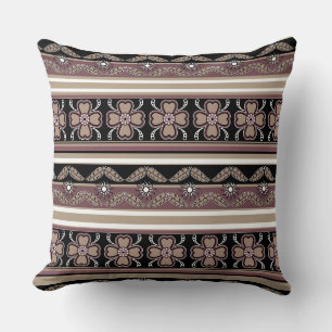 Brown black mexican ornament stripes cushion