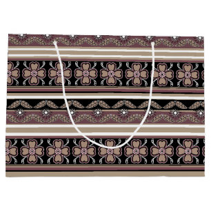 Brown black mexican ornament stripes large gift bag