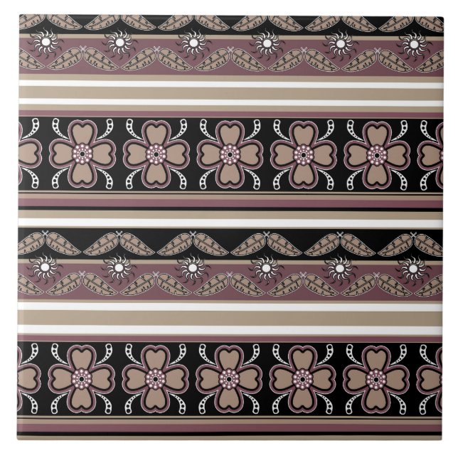 Brown black mexican ornament stripes tile (Front)