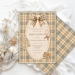Brown Black Plaid Serving up Love Baby Shower Invitation