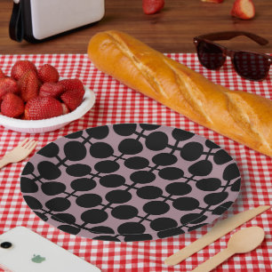 brown black polka dot check pattern fashion paper plate