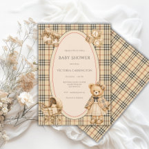 Brown Black Red Plaid Teddy Bear Vinttage Baby
