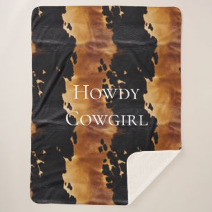 Brown Black Southwest Cowhide Sherpa Blanket
