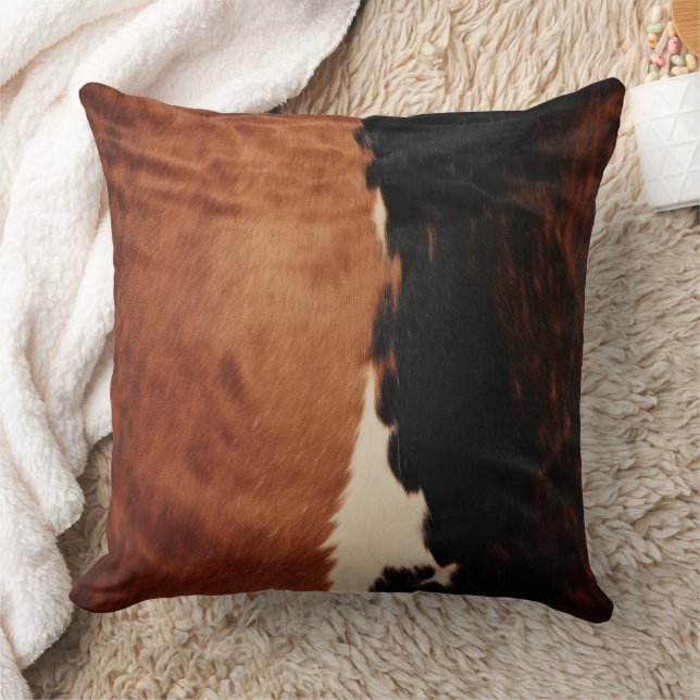 Brown Black Southwest Faux Cowhide Cushion (Blanket)