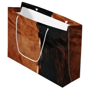 Brown Black Southwest Faux Cowhide Large Gift Bag