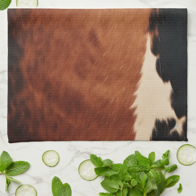 Brown Black Southwest Faux Cowhide Tea Towel (Folded)