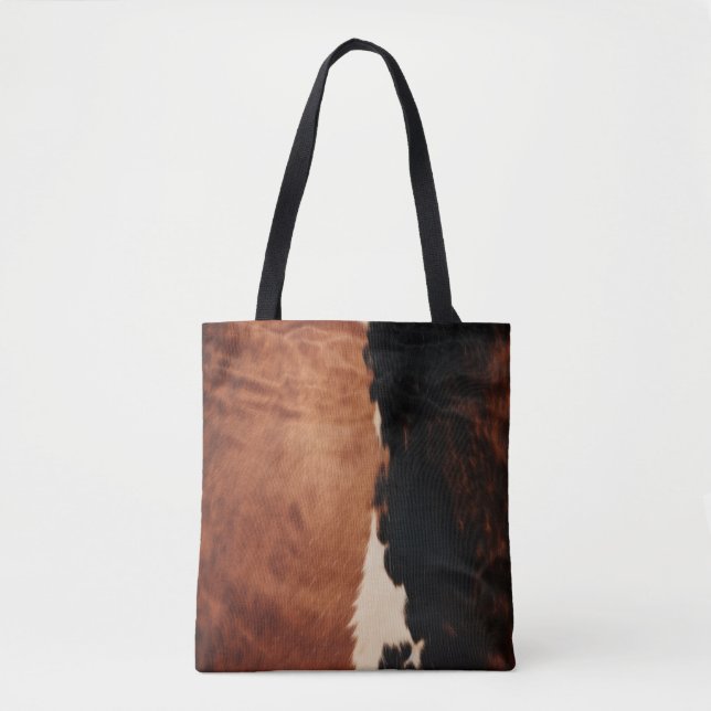 Brown Black Southwest Faux Cowhide Tote Bag (Front)