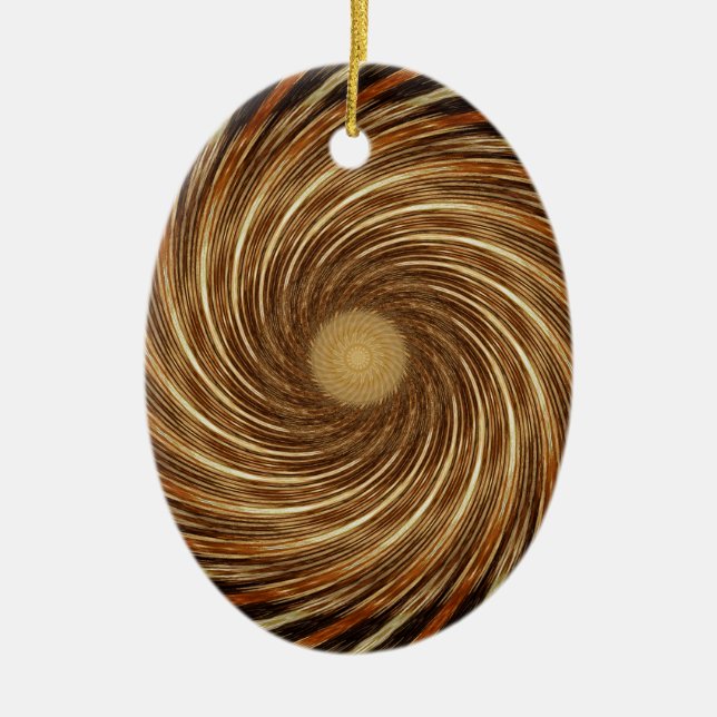Brown Black Spiral Wave Kaleidoscope Art Ceramic Tree Decoration (Front)