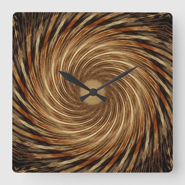 Brown Black Spiral Wave Kaleidoscope Art Clock (Front)
