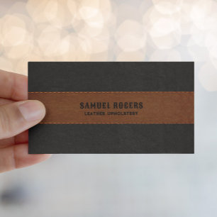 Brown Black Stitched Leather Texture Custom Text Business Card