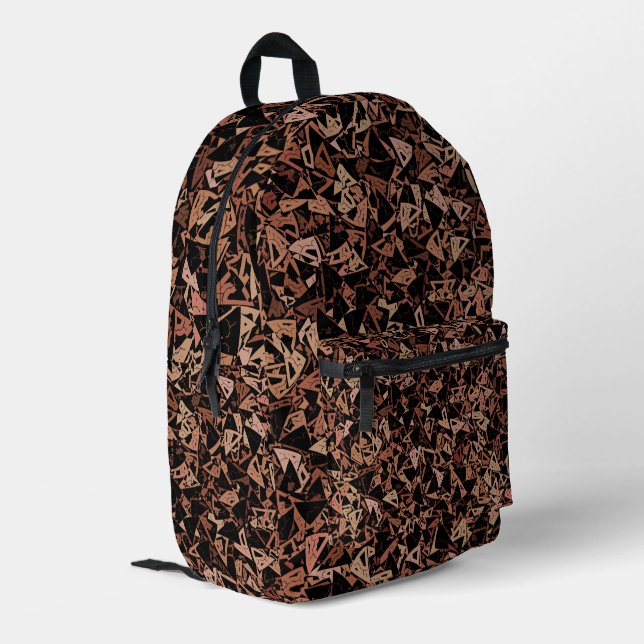 Brown Black Triangle Pattern Printed Backpack (Back Corner Left)
