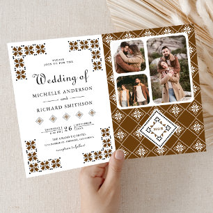 Brown Black Ukrainian Embroidery QR Code Wedding Invitation