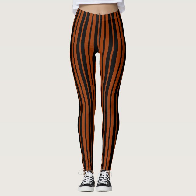 Brown Black Vertical Stripes Pattern Design Leggings (Front)