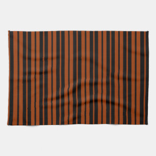 Brown Black Vertical Stripes Pattern Design Tea Towel
