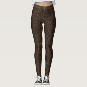 Brown & Black Vintage Tiki Pattern Leggings
