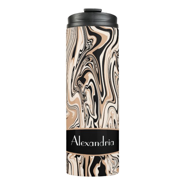 Brown Black Watercolor Swirls Pattern Custom  Thermal Tumbler (Front)