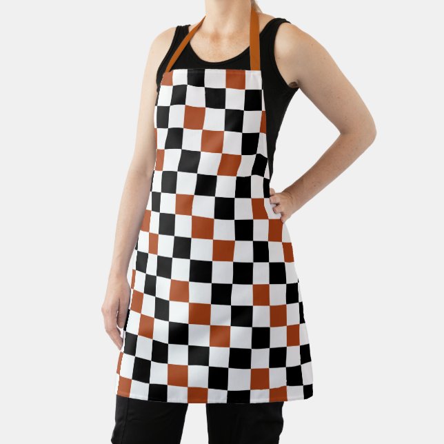 Brown Black White Chequered Pattern Design  Apron (Insitu)