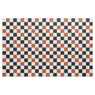 Brown Black White Chequered Pattern Design Fabric