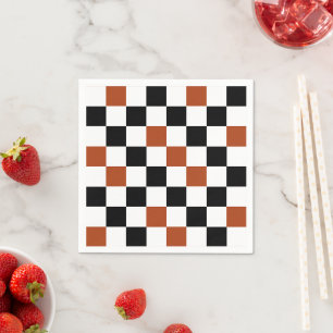 Brown Black White Chequered Pattern Design  Napkin