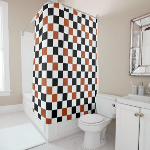 Brown Black White Chequered Pattern Design  Shower Curtain
