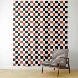 Brown Black White Chequered Pattern Design Tapestry