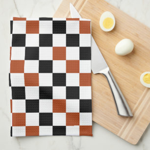 Brown Black White Chequered Pattern Design Tea Towel