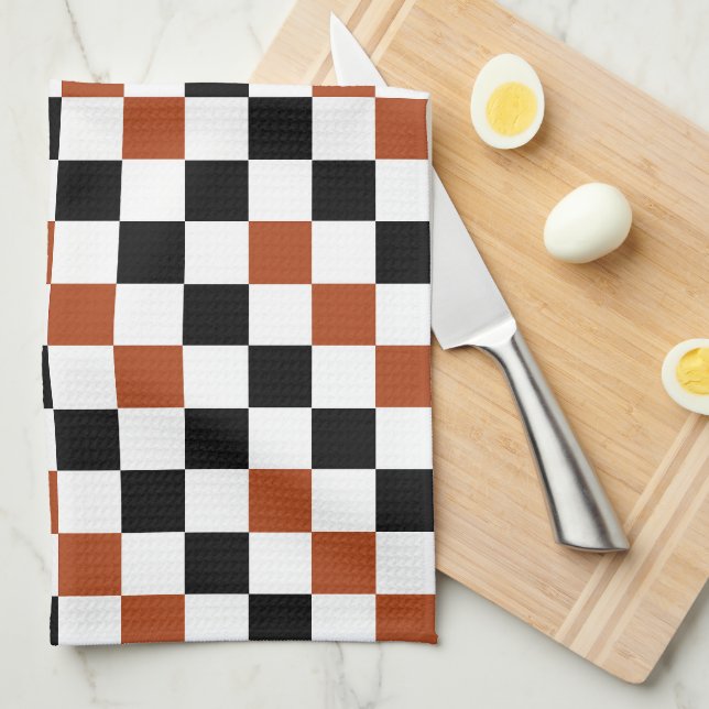 Brown Black White Chequered Pattern Design  Tea Towel (Quarter Fold)