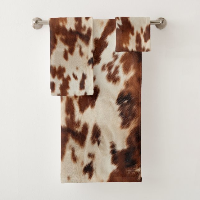 Brown Black White Cowhide Bath Towel Set (Insitu)