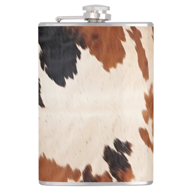Brown Black White Cowhide Hip Flask (Front)