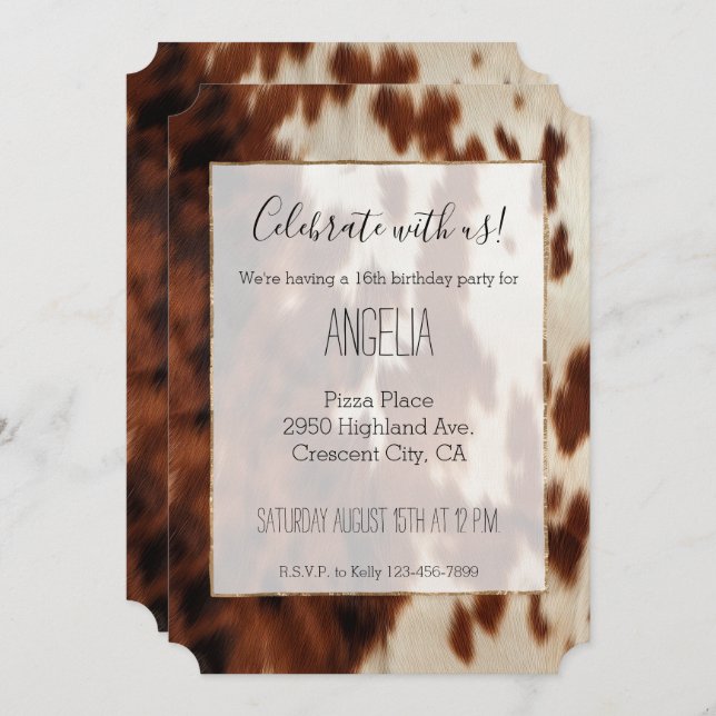 Brown Black White Cowhide Invitation (Front/Back)